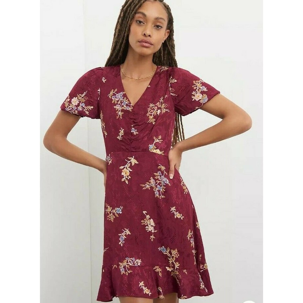 Anthropologie Maeve Elisabeth Mini Dress Wine